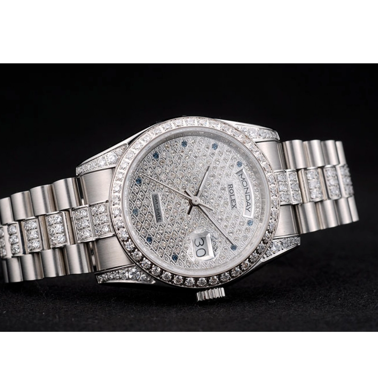 Aaa replica watch Diamond 41986 Rolex Dial Diamond Plated Bracelet Steel Plated DayDate Stainless 0815